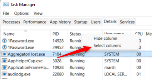 Выбрать столбцы.