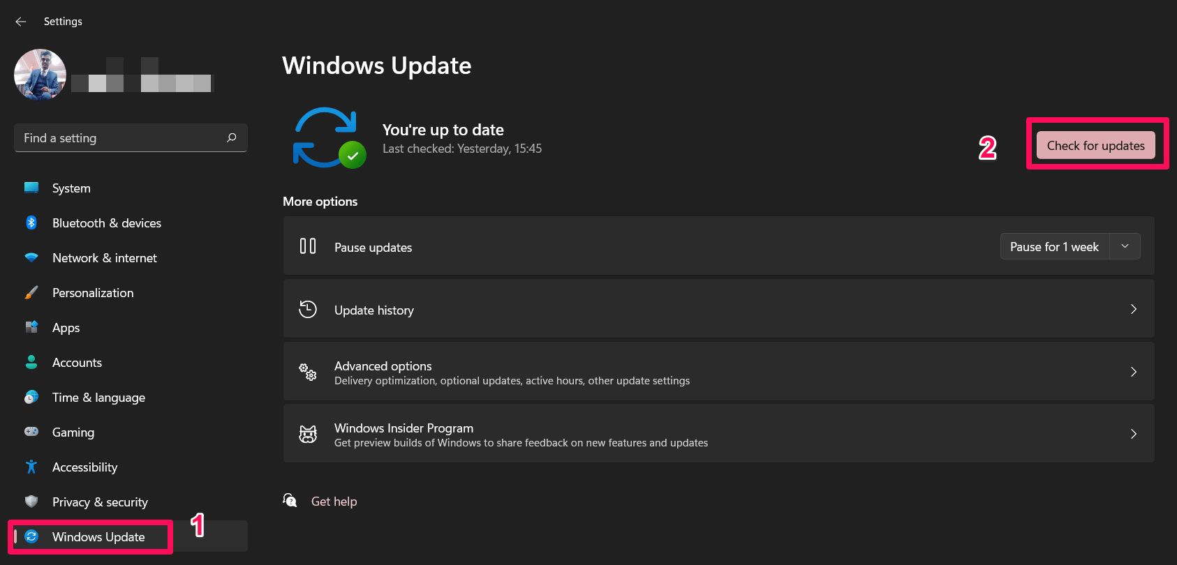 Schermata ricerca aggiornamenti Windows