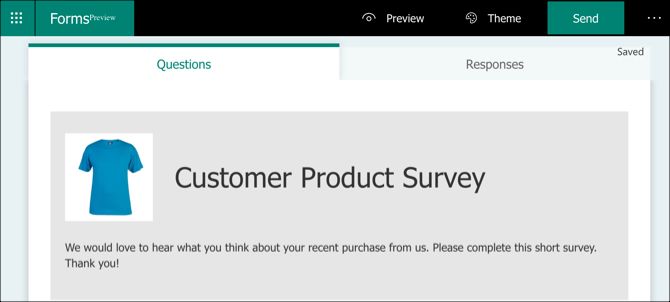 Microsoft Forms survey name, description, and image