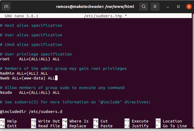 Иллюстрация конфигурации sudoers для NOMAIL
