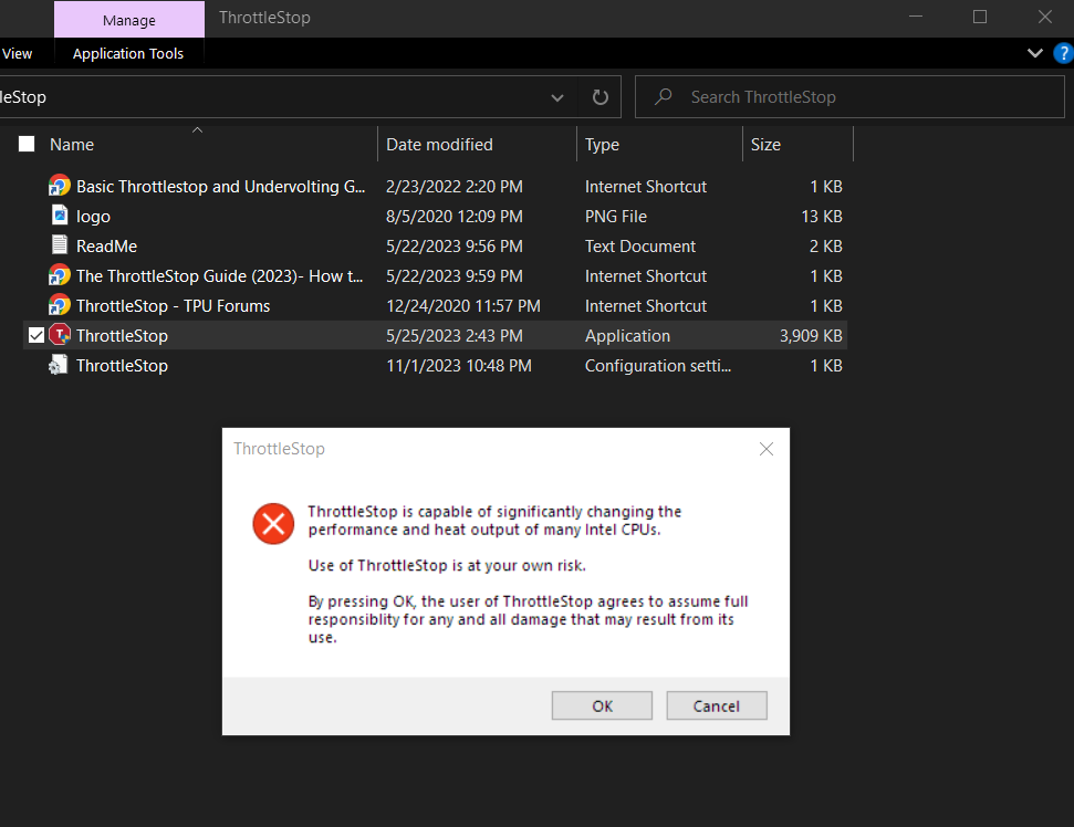 Предупреждение ThrottleStop при первом запуске