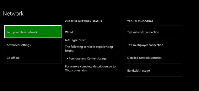 Экран Network settings на Xbox — список беспроводных сетей