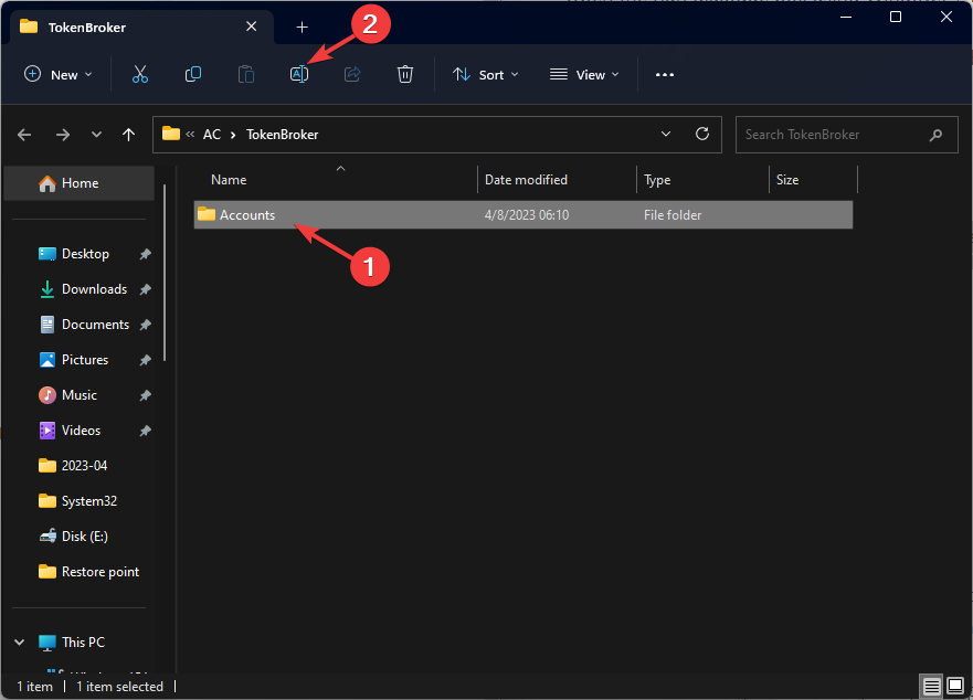 Переименование папки Accounts в Accounts.old