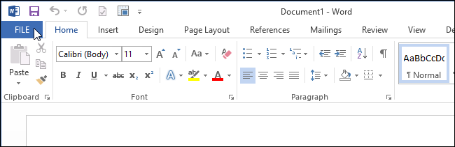 Клик по вкладке 'Файл' в Word