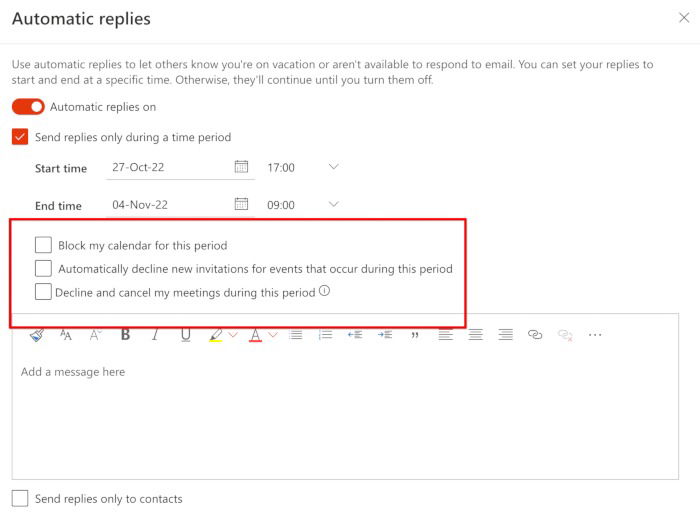 Параметры календаря и отклонения приглашений