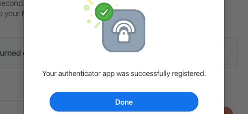 Сообщение об успешной настройке 2FA