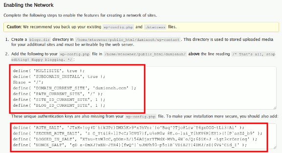 Копирование кода для wp-config.php в интерфейсе