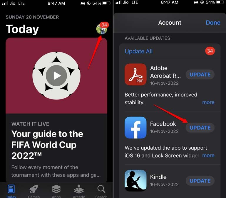Обновить приложение Facebook на iOS