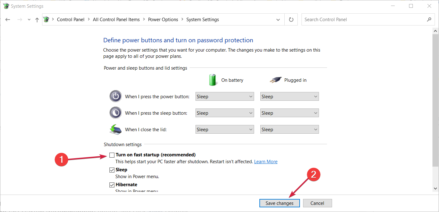 Отключение быстрого запуска
