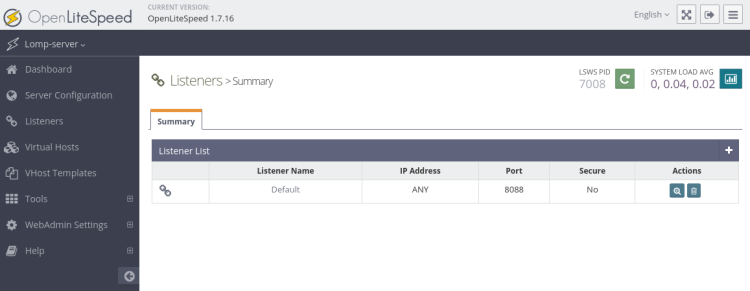 Список Listener в OpenLiteSpeed