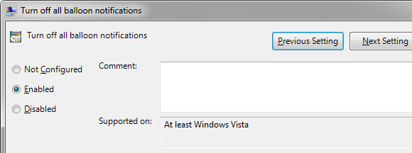 Настройка отключения уведомлений-пузырьков в групповом политике