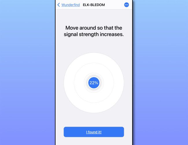 Экран уровня сигнала Bluetooth в Wunderfind.