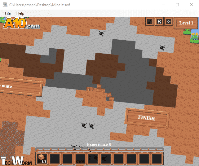 Информационная панель SWF File Player с данными о кадрах и размерах окна