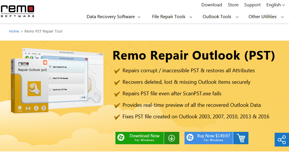 Интерфейс Remo Repair Outlook с индикатором сканирования