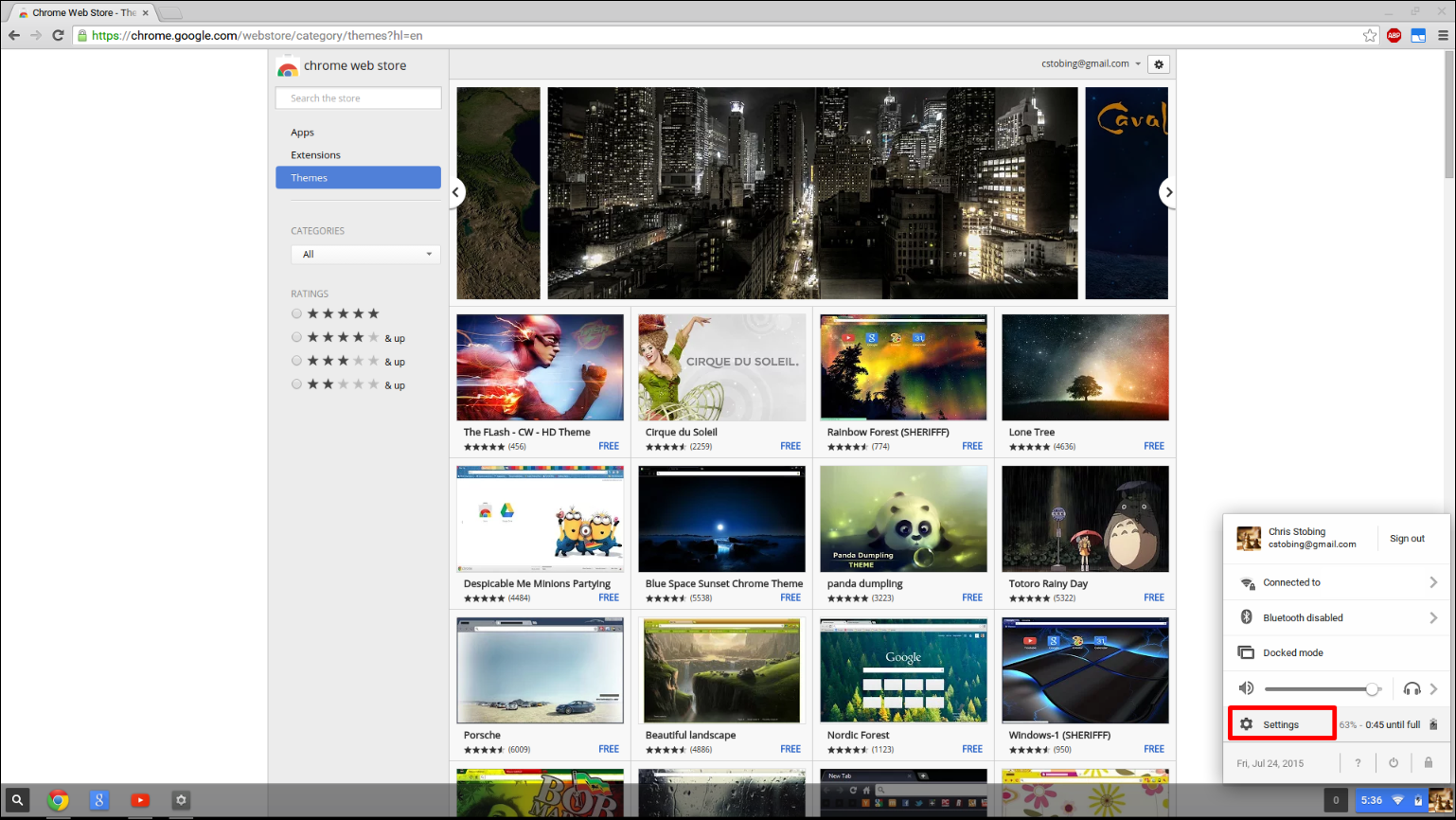 Меню выбора темы в Chrome OS