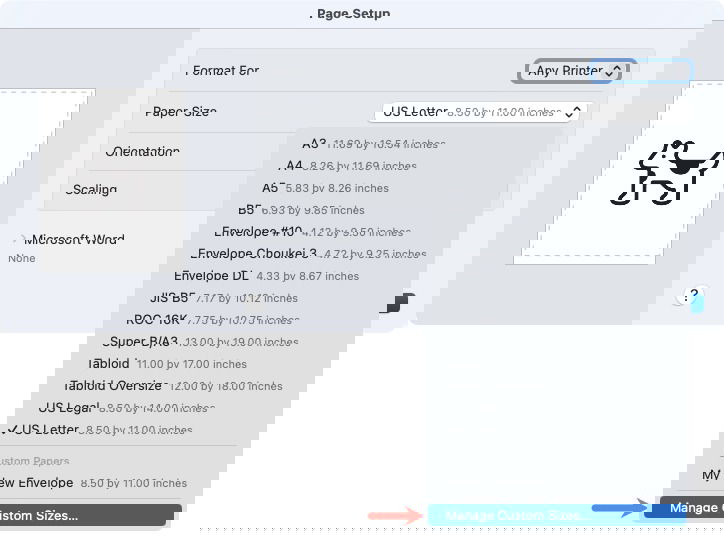 Менеджер пользовательских размеров бумаги в Word на Mac
