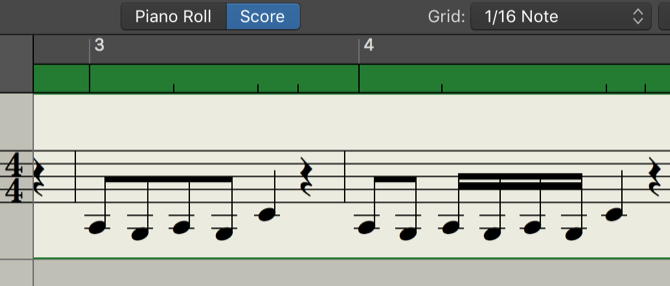 Два такта с откорректированными нотами