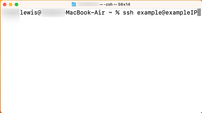 Пример команды SSH, выполненной на macOS