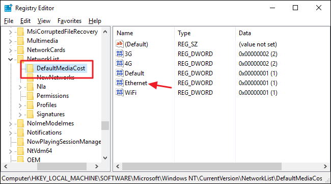 Редактирование значения Ethernet в DefaultMediaCost