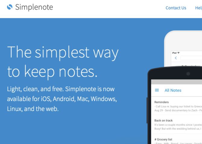 Главная страница Simplenote