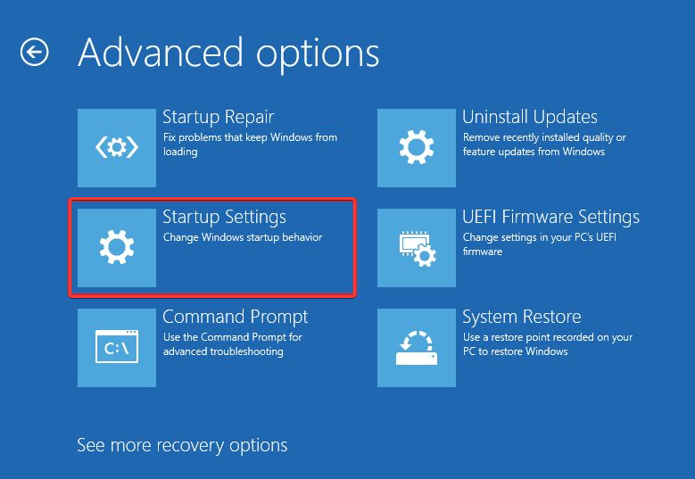 Экран параметров запуска Windows
