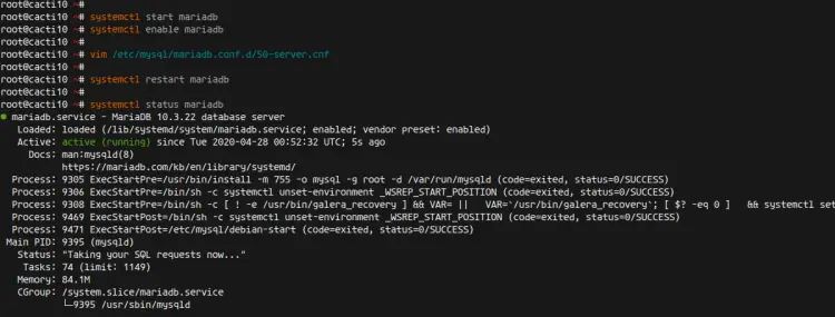 Настройка MariaDB для Cacti