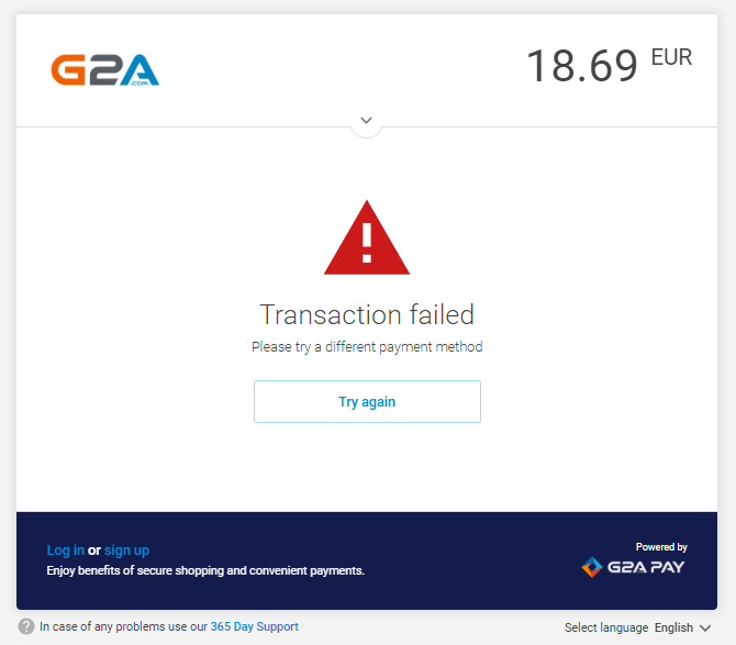 Иконка ошибки транзакции G2A