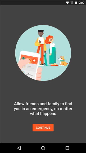 Экран приветствия Trusted Contacts с запросом разрешения на доступ к местоположению