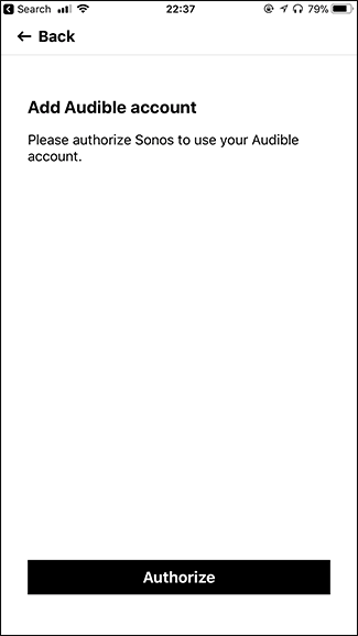 Кнопка 'Authorize' для подключения Audible в браузере