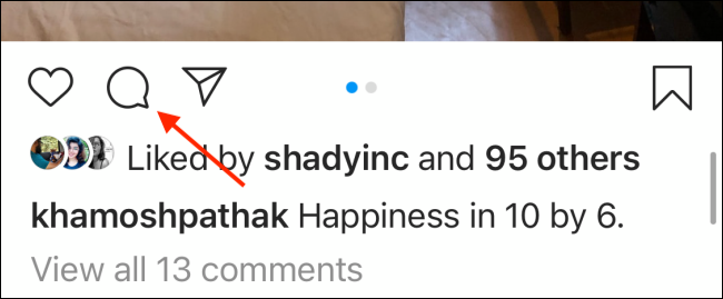 Кнопка «Комментарии» в Instagram на iPhone