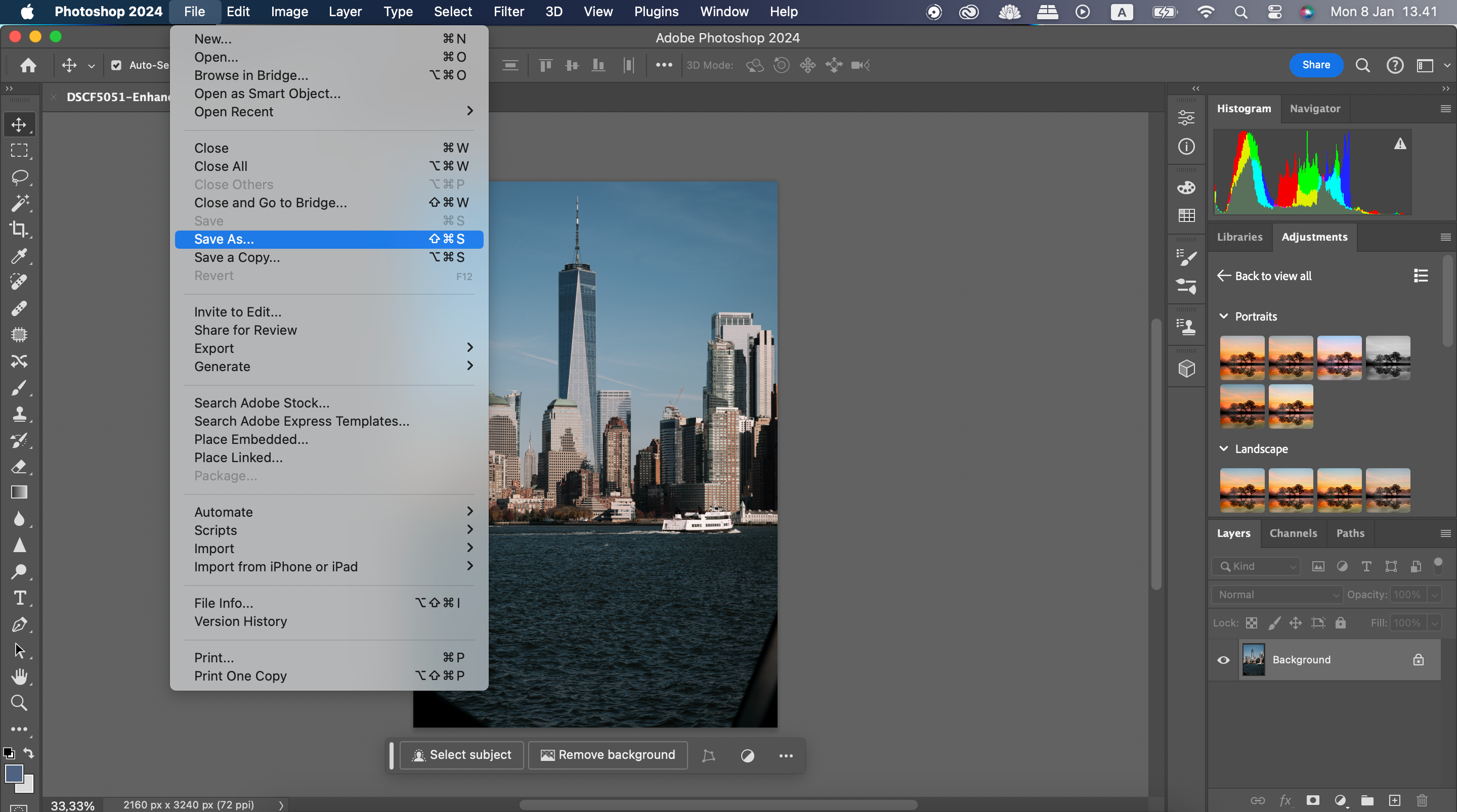 Выберите Save As при экспорте файла в Adobe Photoshop