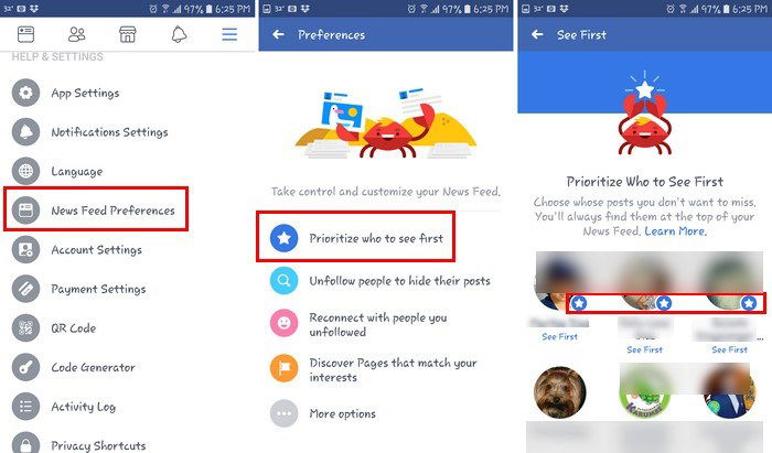Меню «News Feed Preferences» в приложении Facebook