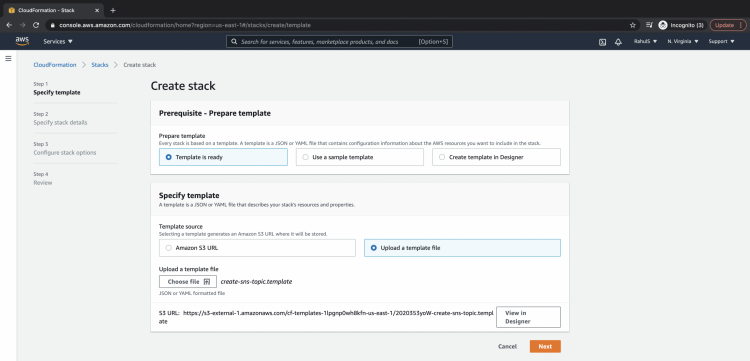Загрузка шаблона CloudFormation
