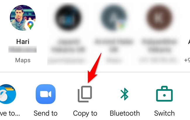 Выберите «Копировать в», чтобы получить ссылку для обмена.