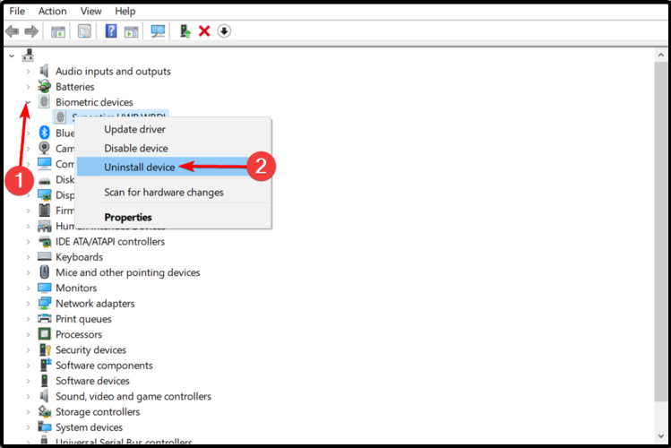 Контекстное меню устройства с пунктом удаления