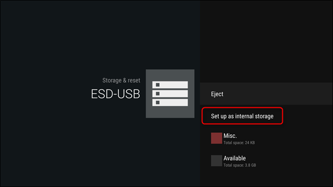 Опция Настроить как внутреннее хранилище