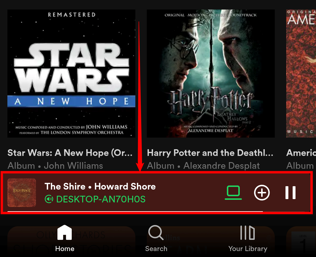 Баннер 'Сейчас воспроизводится' в мобильном приложении Spotify