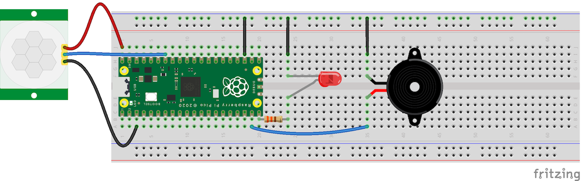 Схема подключения сигнализации на Pico