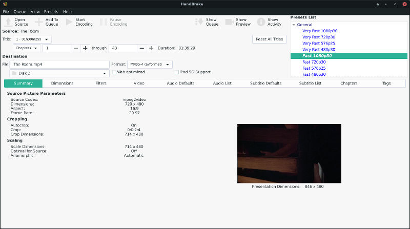 Select Your Video Preset Handbrake