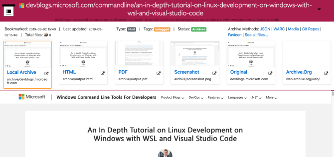 Страница деталей для одного архива с ссылками на файлы разных форматов