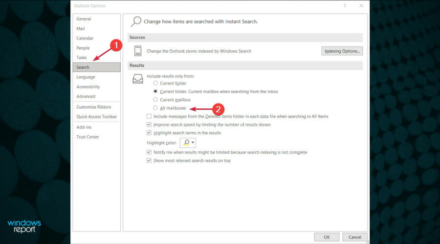 Параметры поиска — Результаты: Все почтовые ящики