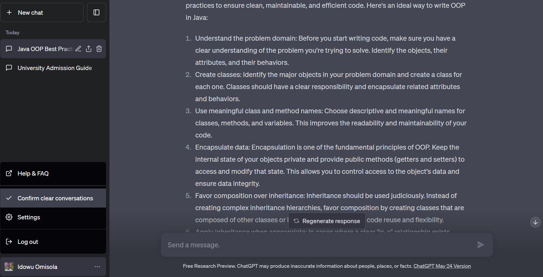 Опция очистки разговоров ChatGPT