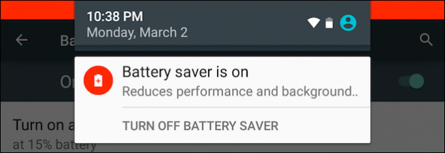 Уведомление о включённом Режиме энергосбережения