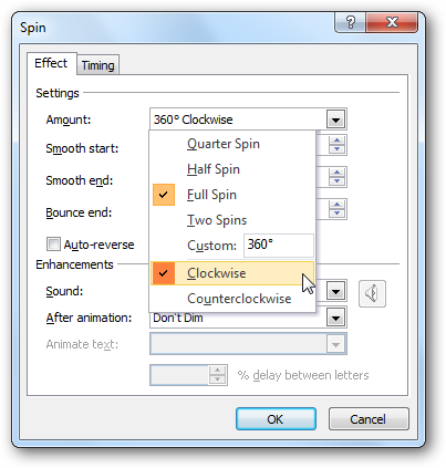 Настройка направления и степени вращения