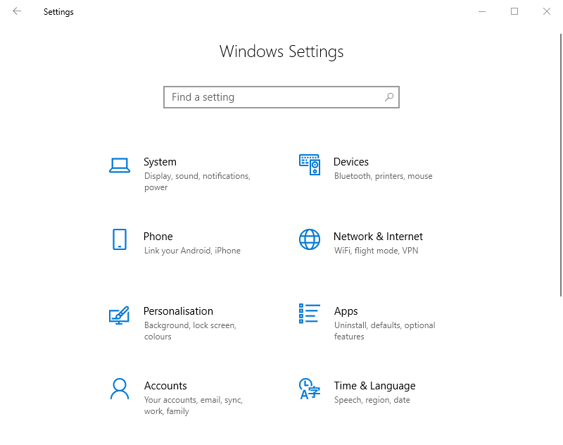 Окно Settings в Windows для синхронизации с Intune