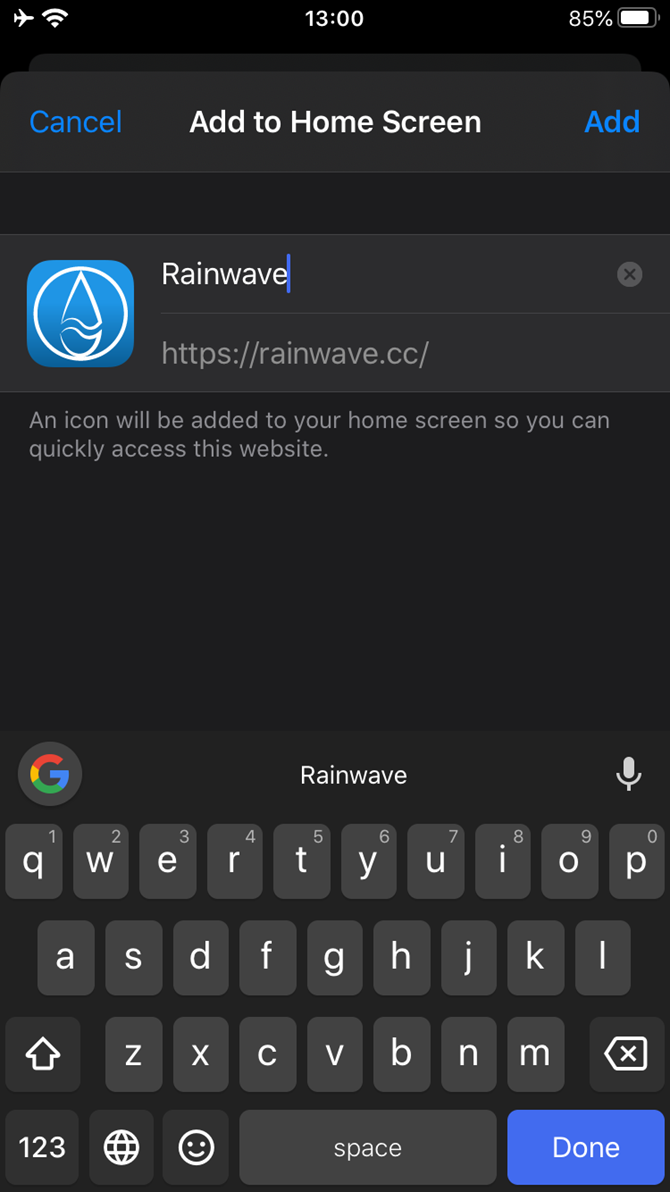 Параметры ярлыка на главном экране iPhone