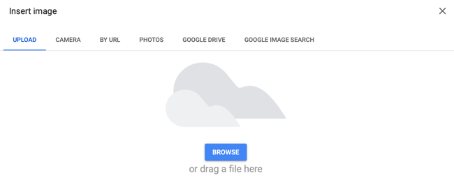 Окно выбора изображения в Google Формах