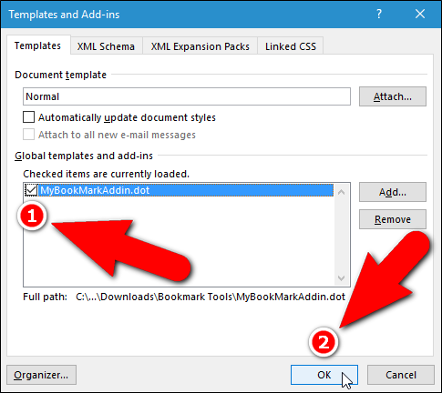 Подтверждение добавления шаблона в список надстроек