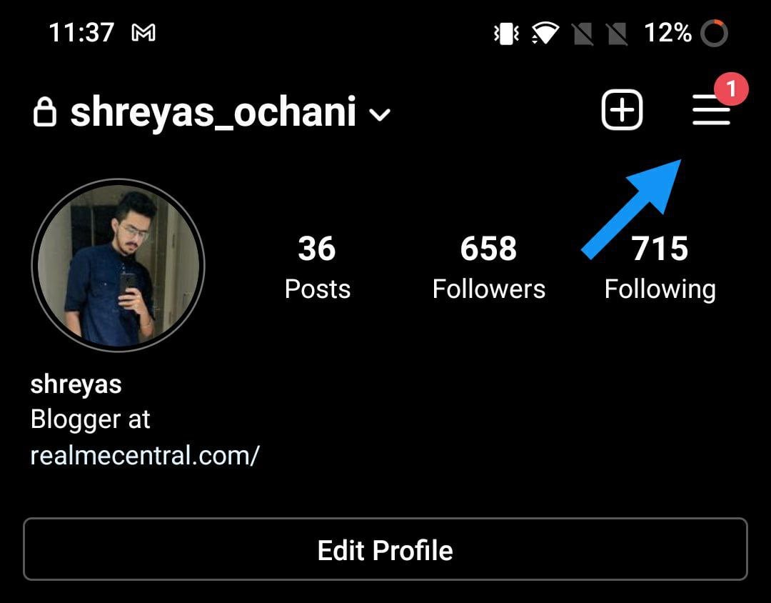 меню профиля instagram