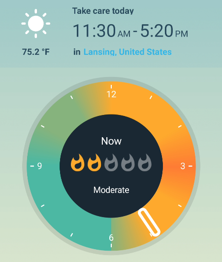 Главный экран UVLens с круговым индикатором индекса